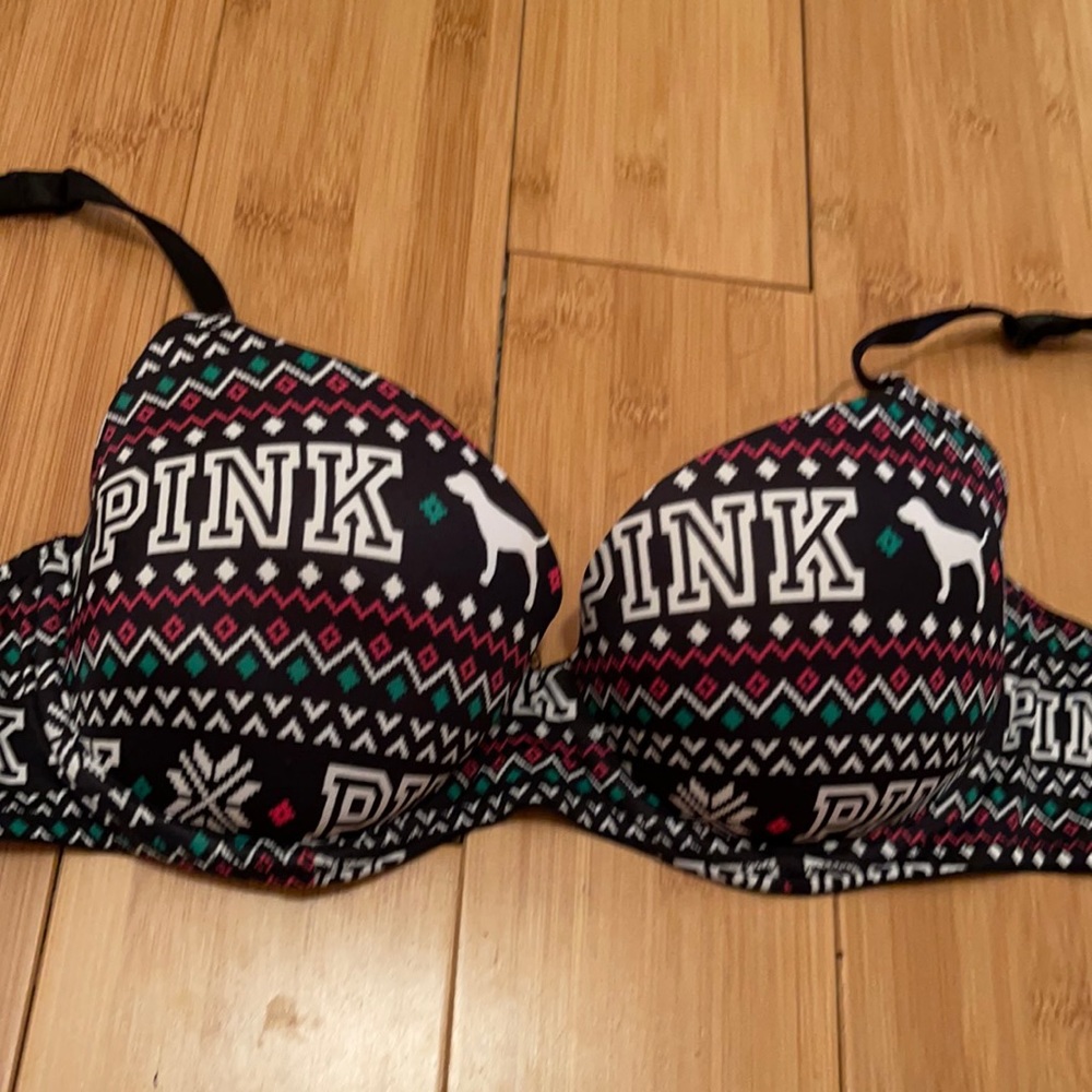 PINK Christmas Print Bra